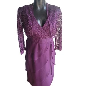 Sally USA Purple Lace Detailed Sleeveless Dress and Lace Bolero
